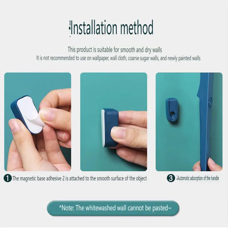 A Person is Sticking Long Handle Shoe Horn On a Wall.