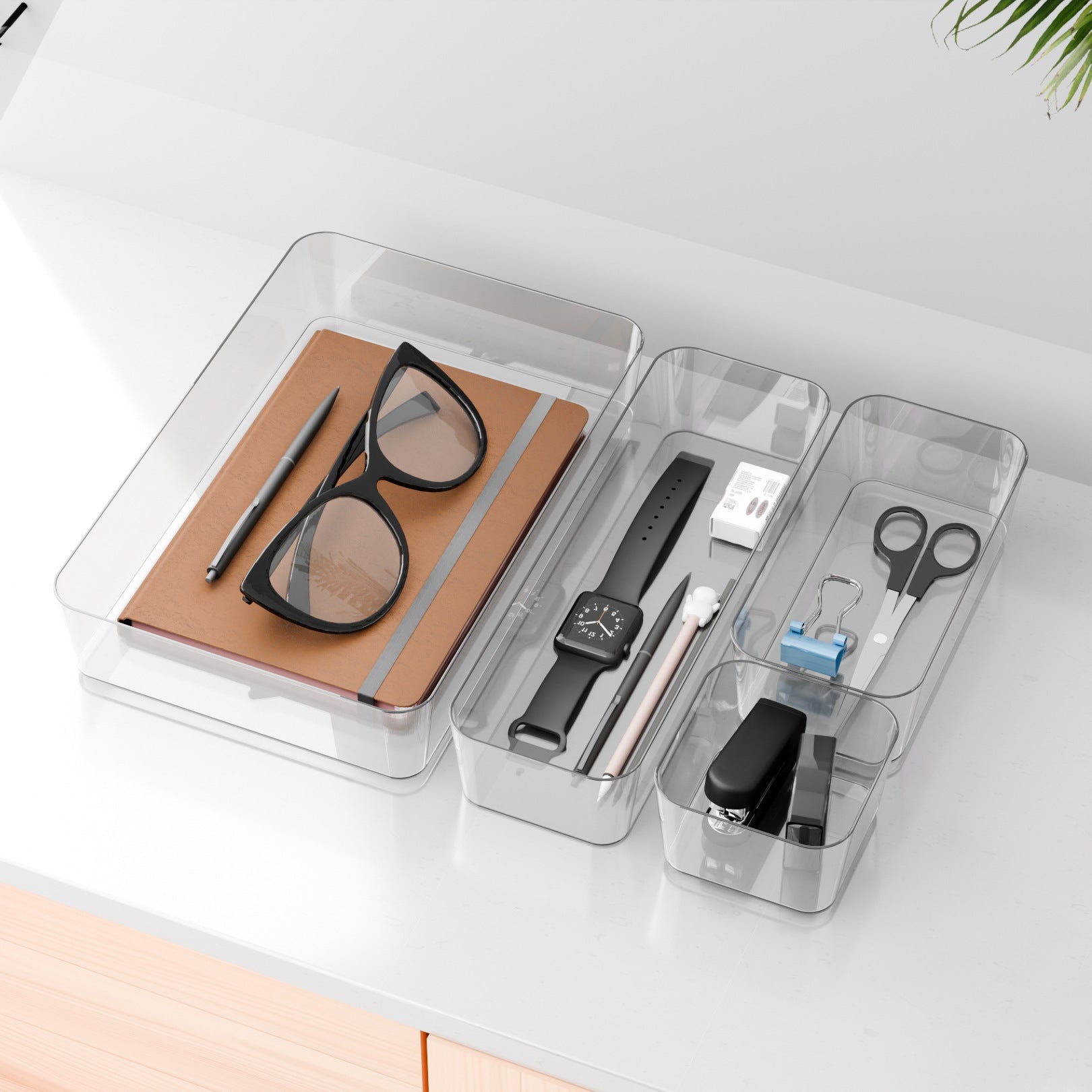 A Storage Organizer Tray is Organized with Some Personal Essentials.