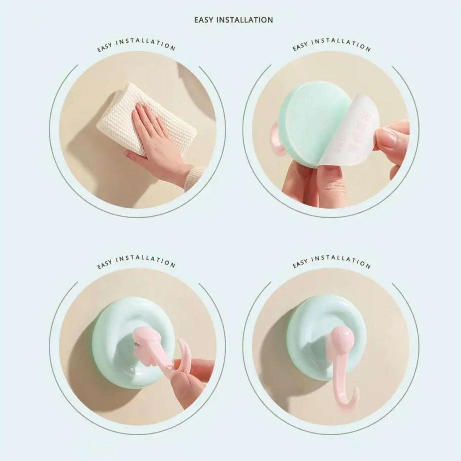 Step-by-step installation process of a Strong Suction Cup Wall Hooks