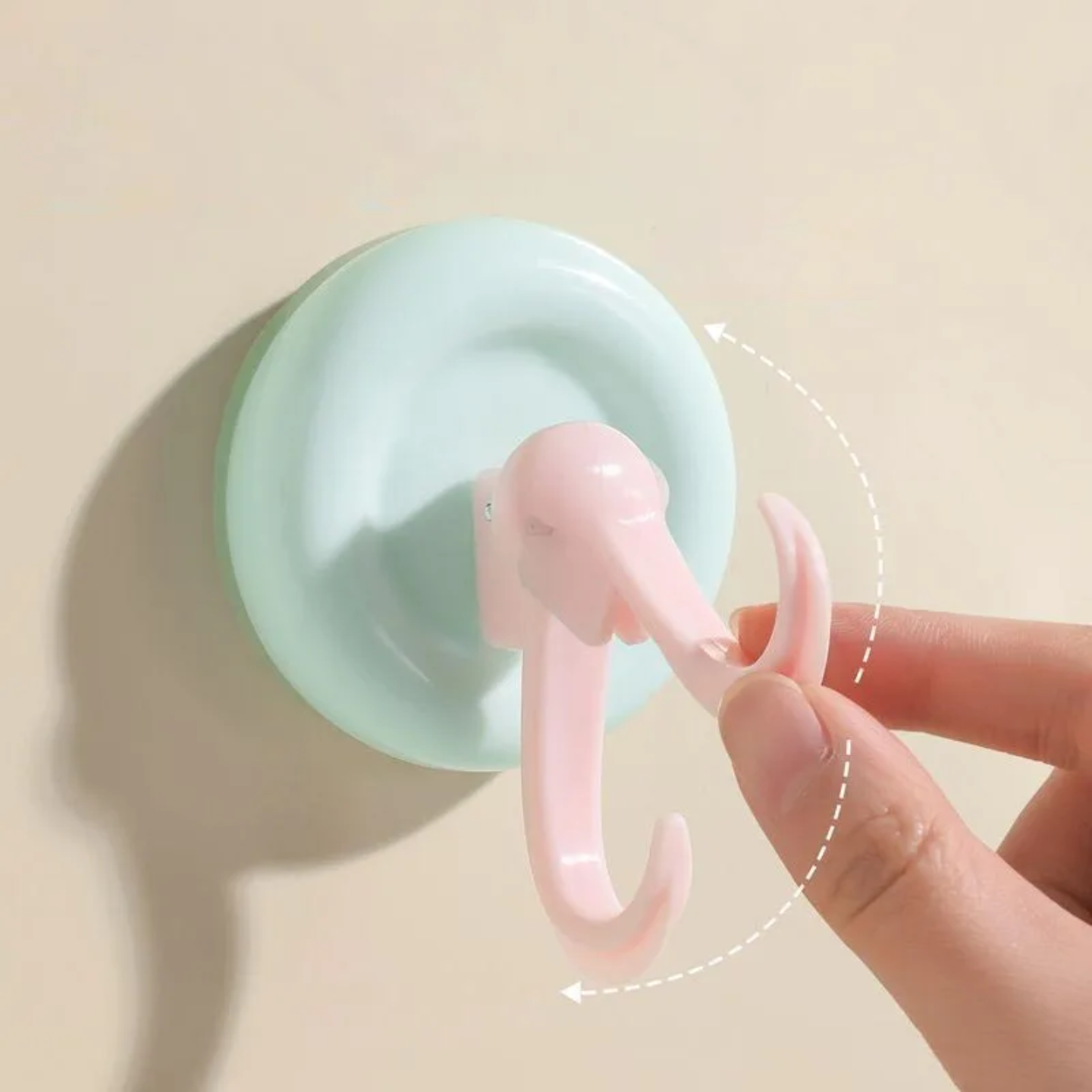 A Person is touching the Strong Suction Cup Wall Hooks.