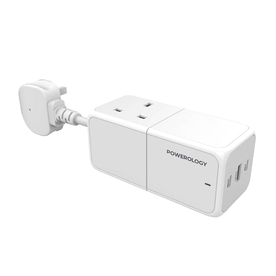 Powerology 65W USB Power Strip with Dual Power Sockets in white color PWPS65W-WH