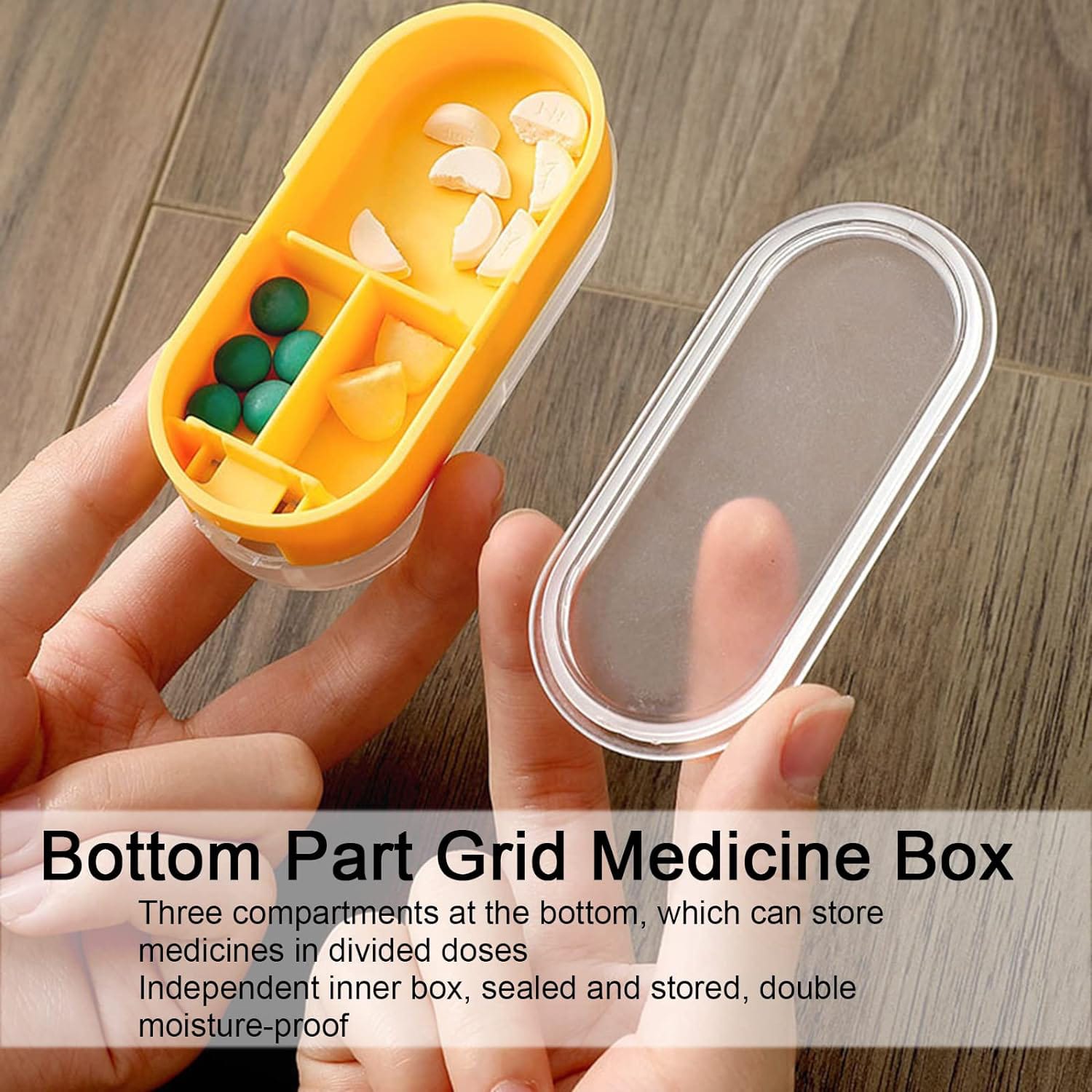 A Person is Holding Tablet Pill Cutter With Tablets.