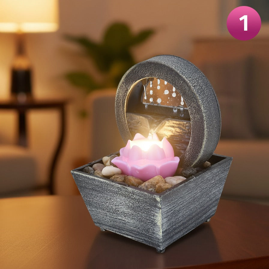 A Tabletop Water Fountain with Natural Stone.