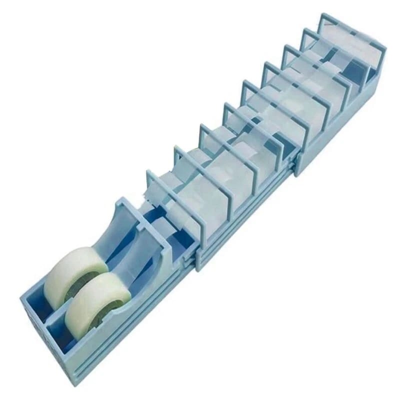 Blue plastic tape strip dispenser loaded with two rolls of tape