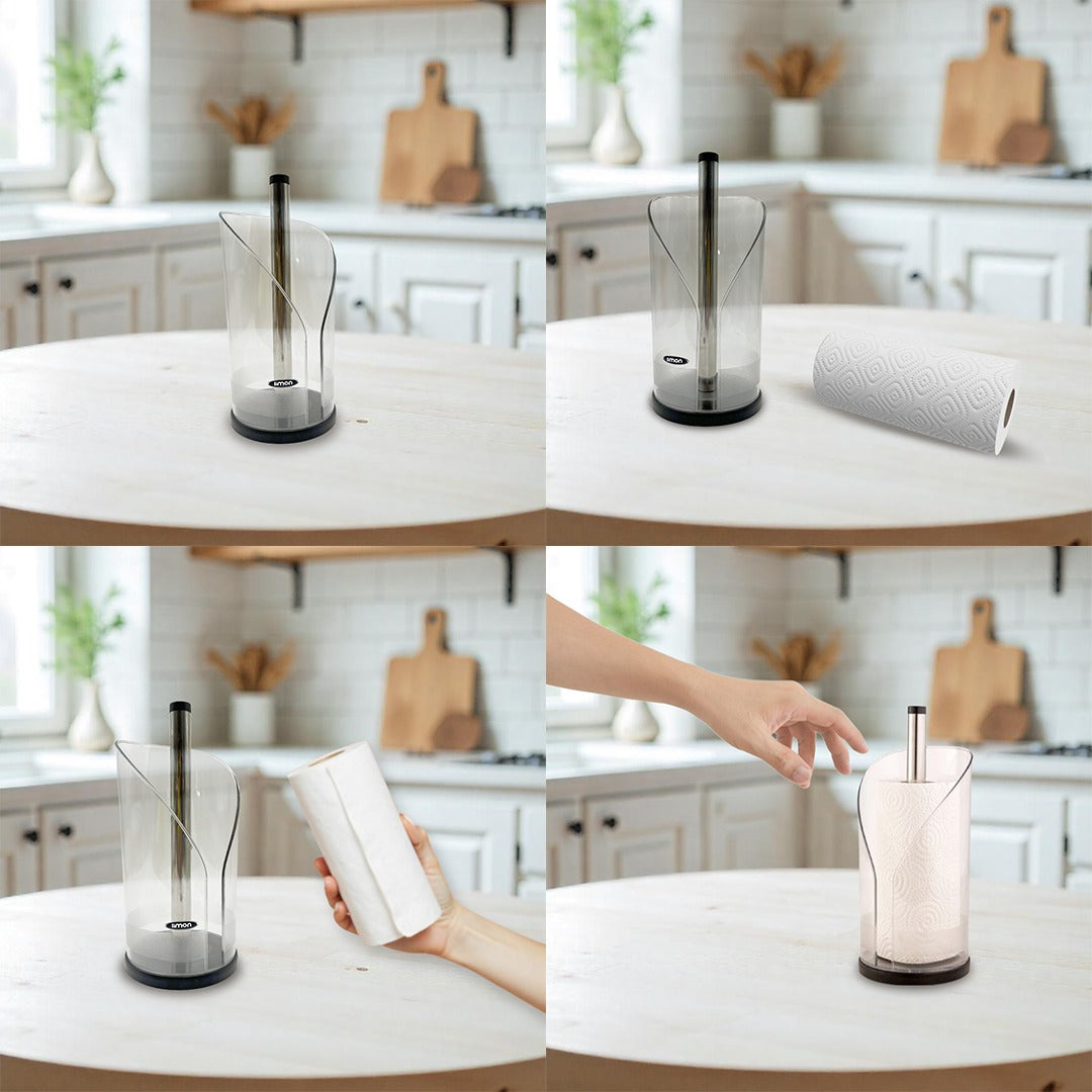 A Person is Holding Tissue Towel Rack.