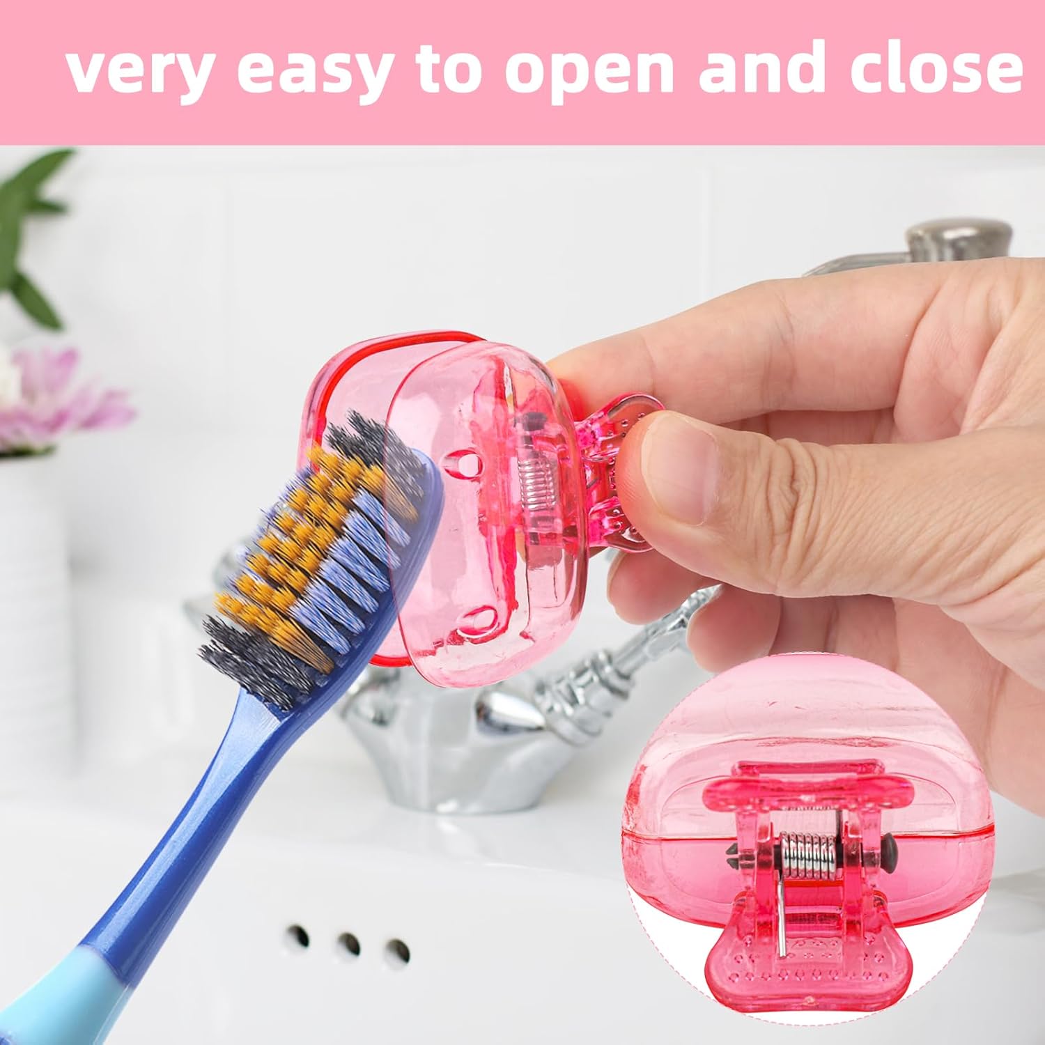 A Person is Placing Toothbrush Head Cover Cap On Toothbrush.