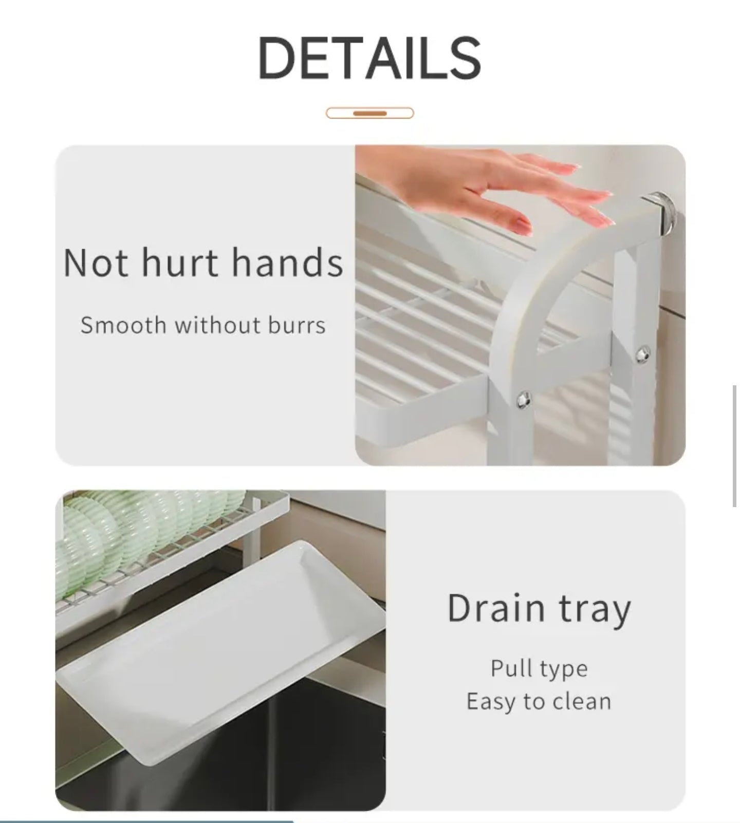 A Person is Touching Kitchen Dish Storage Rack.