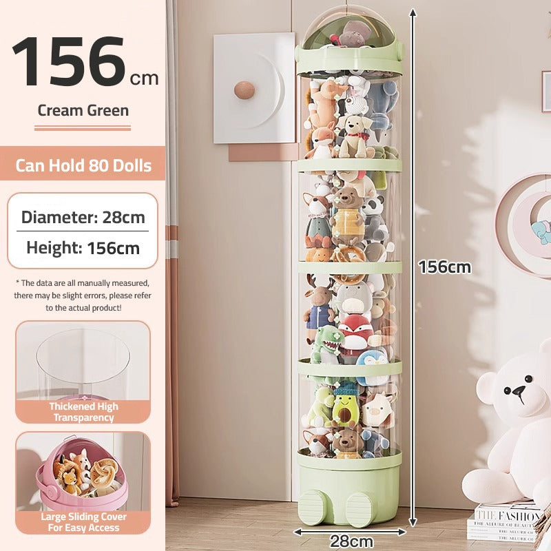 A Large Toy Storage Bin Organizer Box with Dolls are Stuffed in it.