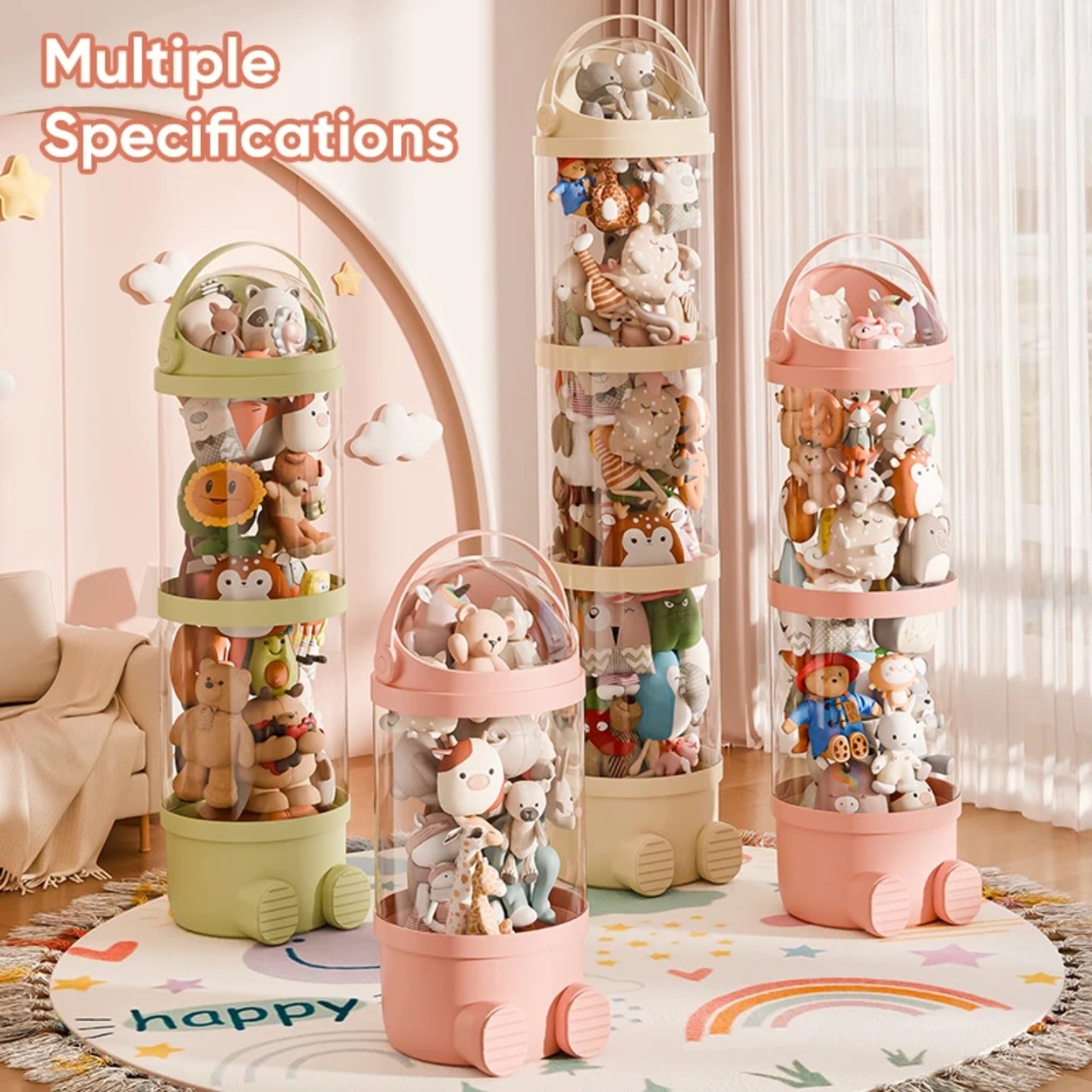 Different Layers Of Large Toy Storage Bin Organizer Box with Dolls are Stuffed in it.