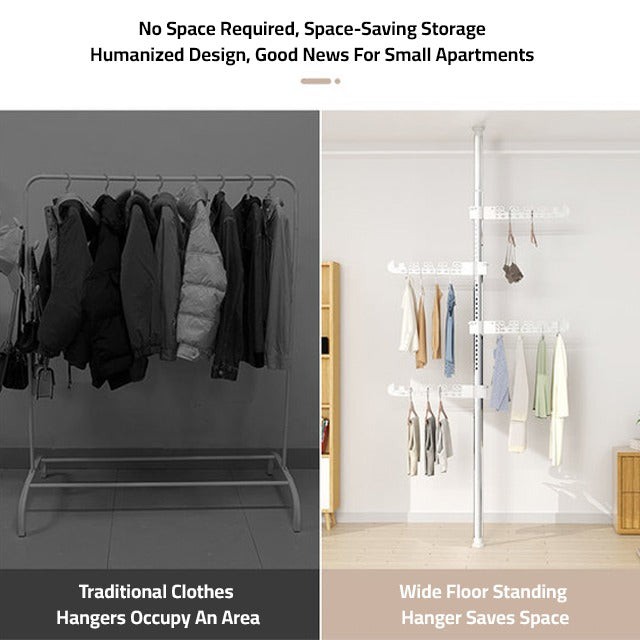 A Traditional and Upright Coat Racks Hanged with Clothes.