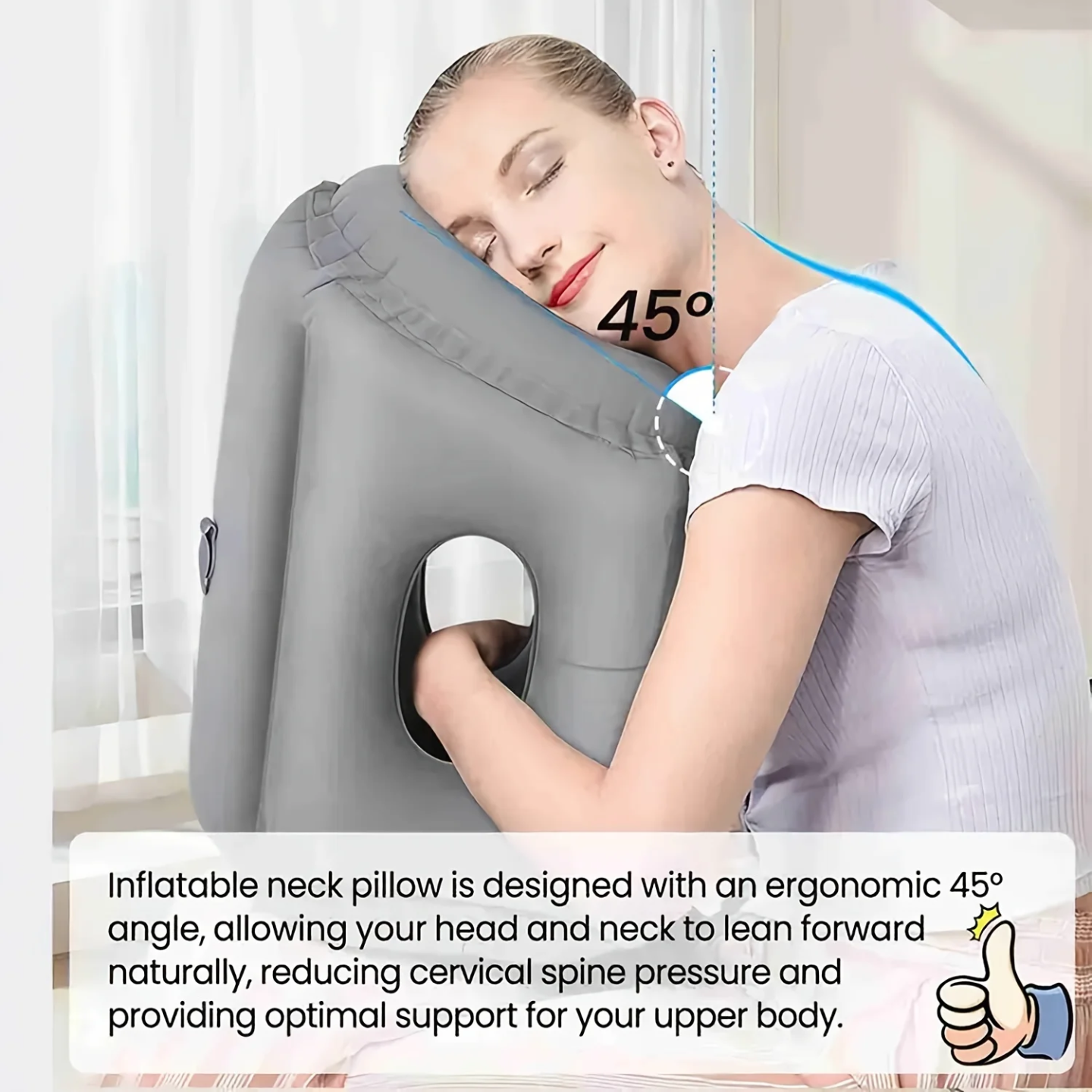 A Woman is Sleeping with the Aid Of Travel Neck Pillow.
