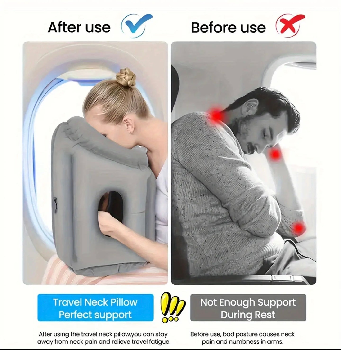 A Woman is Sleeping with the Aid of Travel Neck Pillow and a Men is Sleeping Without any Support.