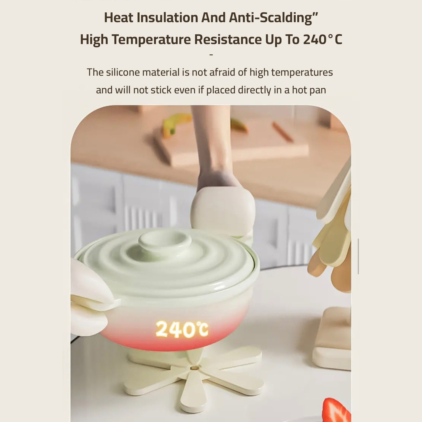 A Person is Placing a Hot Pot on Tree Coaster Set.