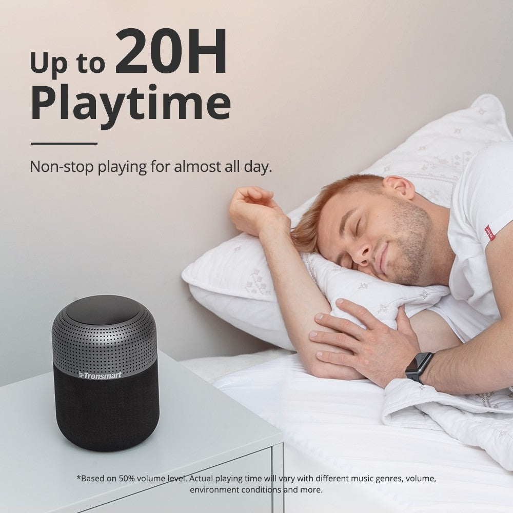 A Person is Sleeping By Playing Tronsmart Element T6 Max Wireless Speaker.