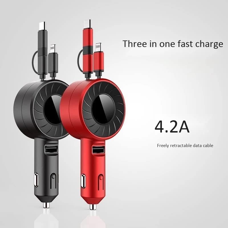 3 in 1 Retractable Cable Multi Charging Car Charger Adapter, Compatibl