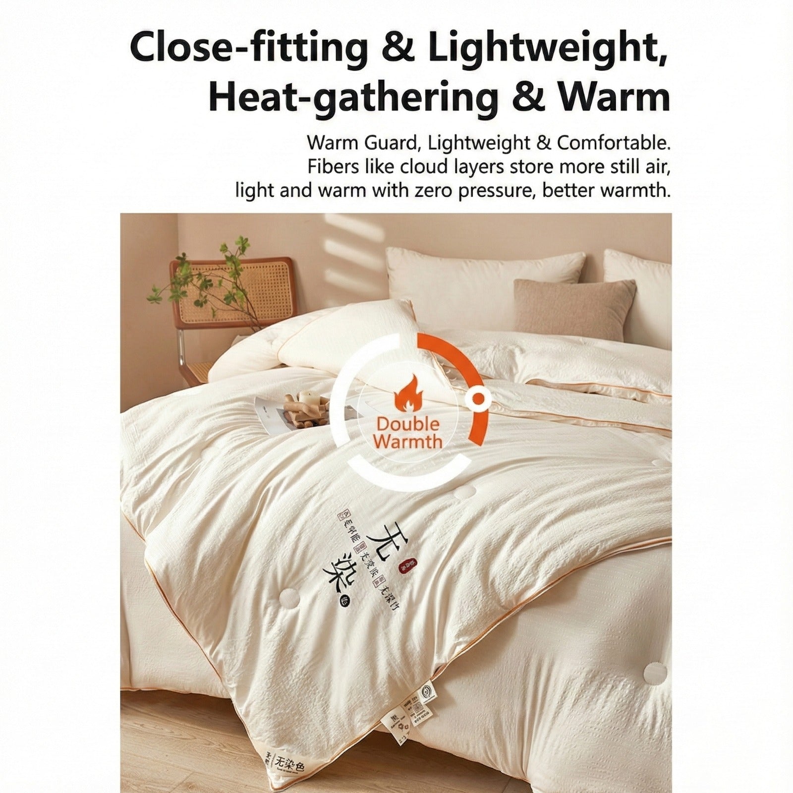 A Ultra Soft Soy Fiber Comforter is Arranged on a Bed.