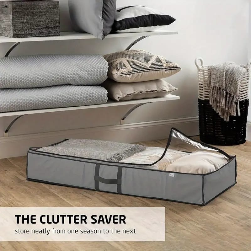 Underbed Storage Bag With Blankets.