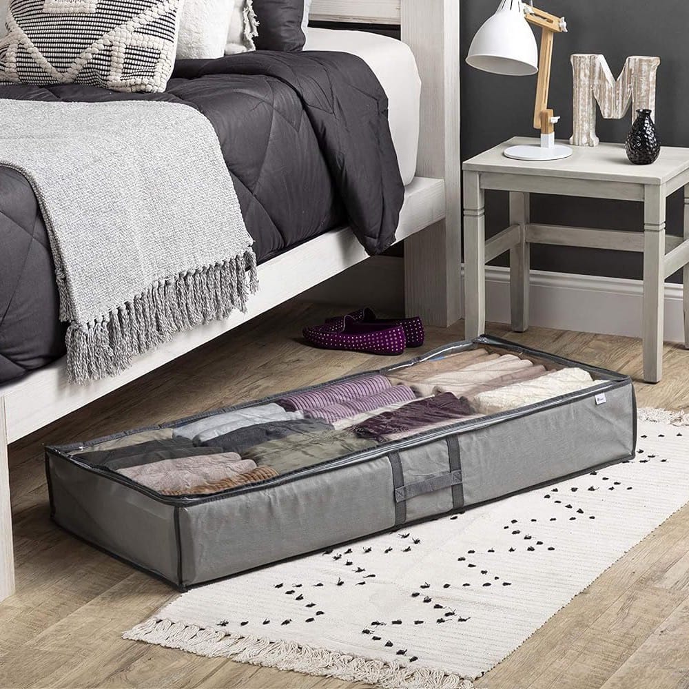 Underbed Storage Organizer Bag Is Placed Under Bed.