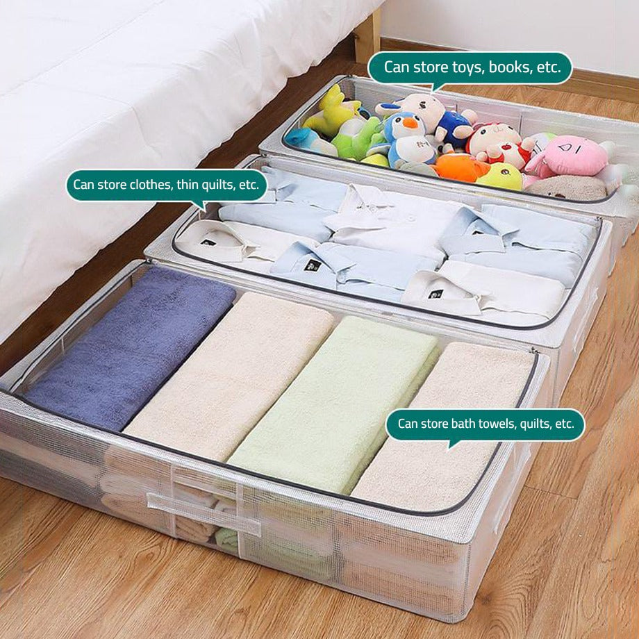 Underbed Storage Box Filled With Cloths and Toys.
