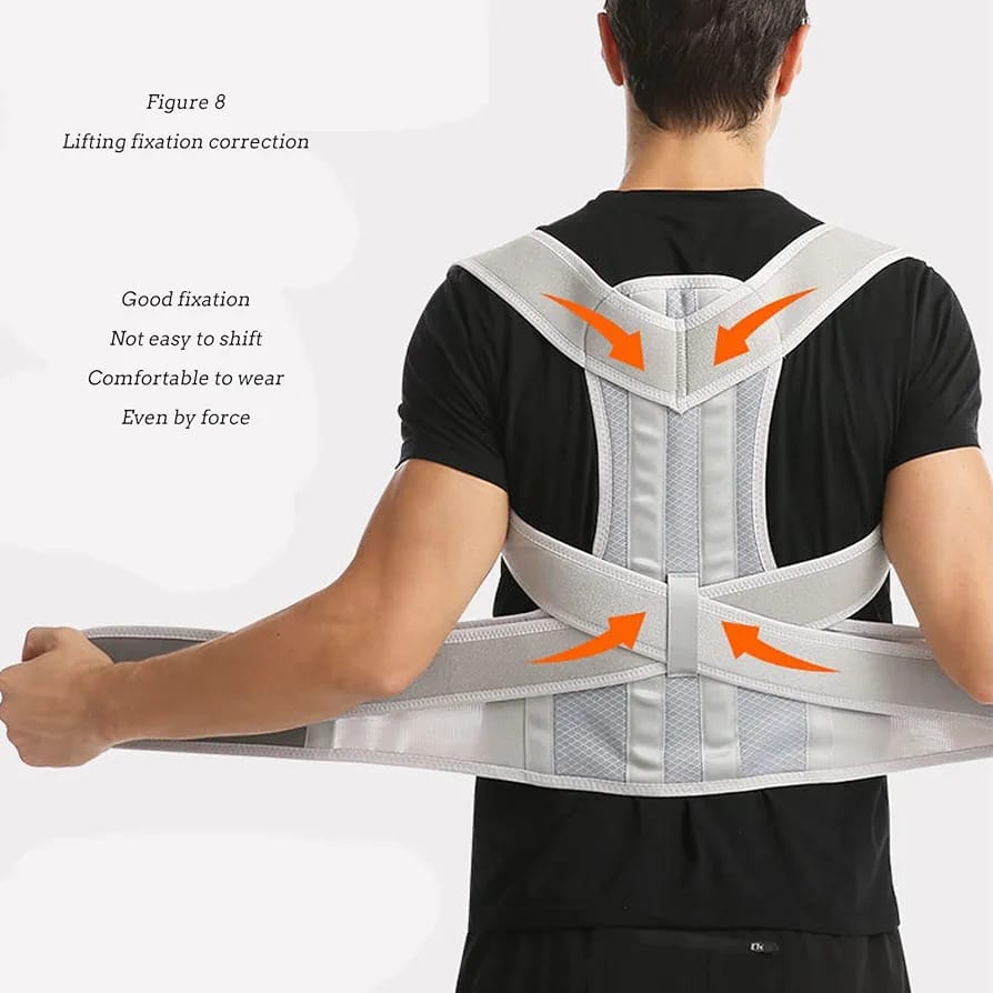 A Person is Wearing Unisex Posture Corrector Belt.