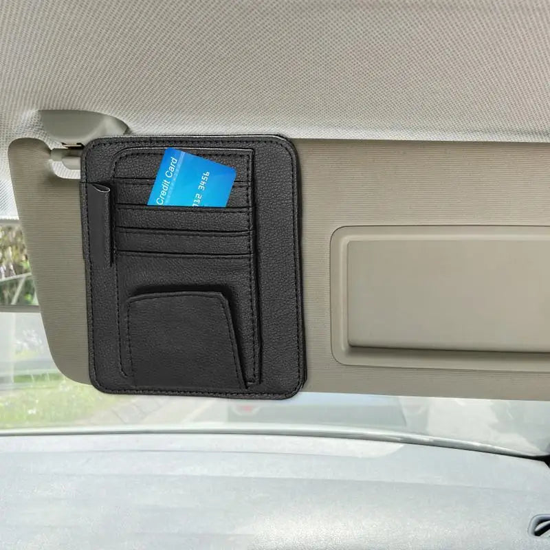 Leather Car Sun Visor Organizer placed in the car