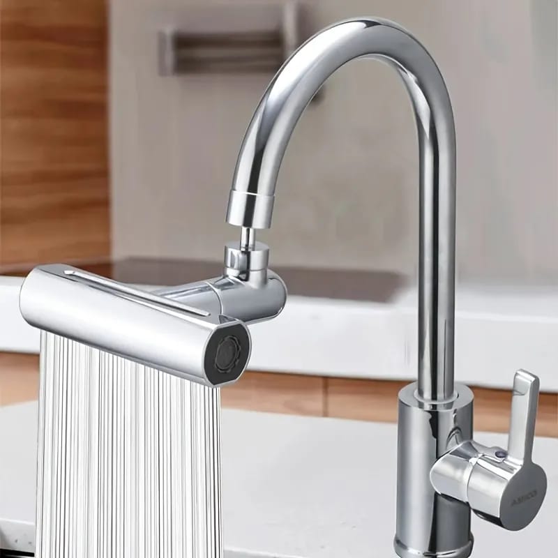 Multifunctional Universal Faucet Shower Extension is Fixed On a Pipe.
