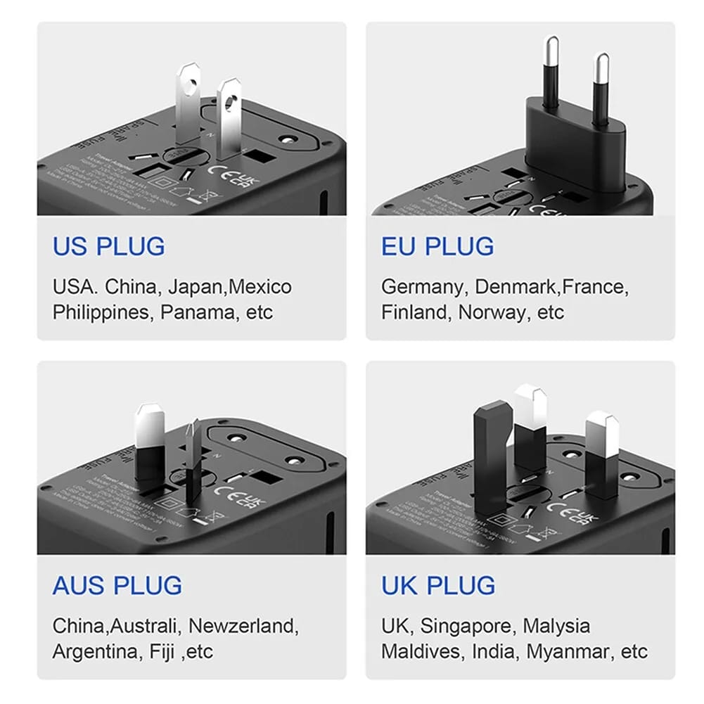 All-in-One Universal Travel Adaptor with Multiple USB Ports with different pin