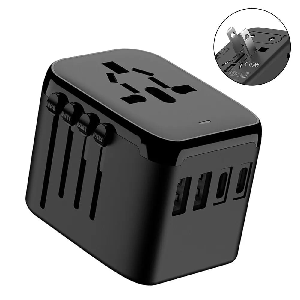 All-in-One Universal Travel Adaptor with Multiple USB Ports in black color