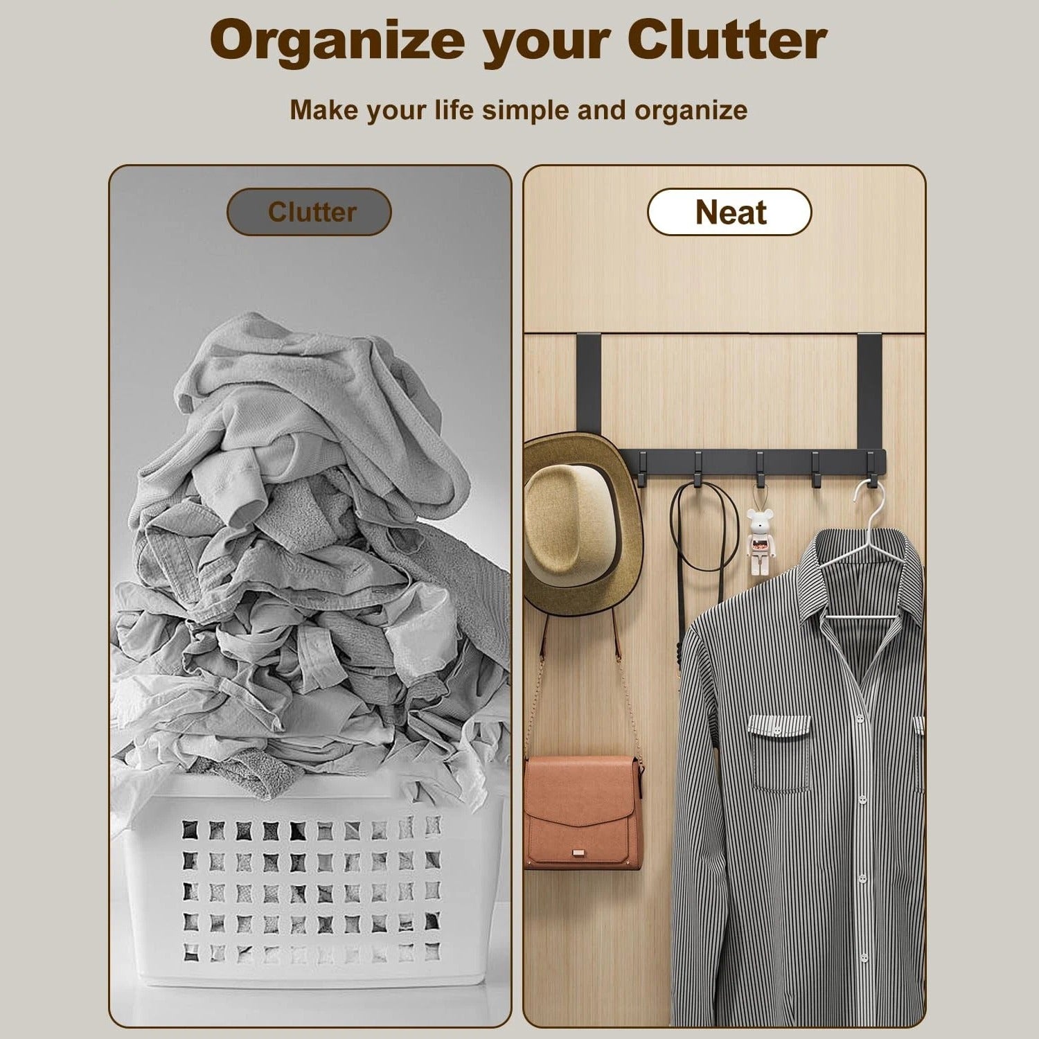 Before and After Use Of Over Door Hooks.