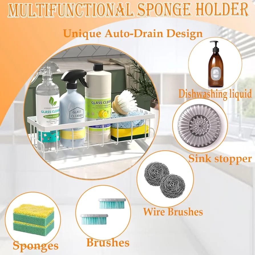 Multi Usage Of Rustproof Stainless Steel Sink Organizer Rack.