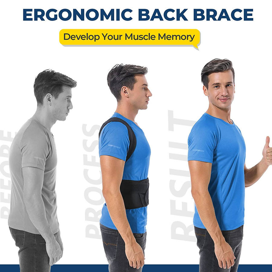 A Person is Demonstrating Before and After Use Of Wearing Unisex Posture Corrector Belt.