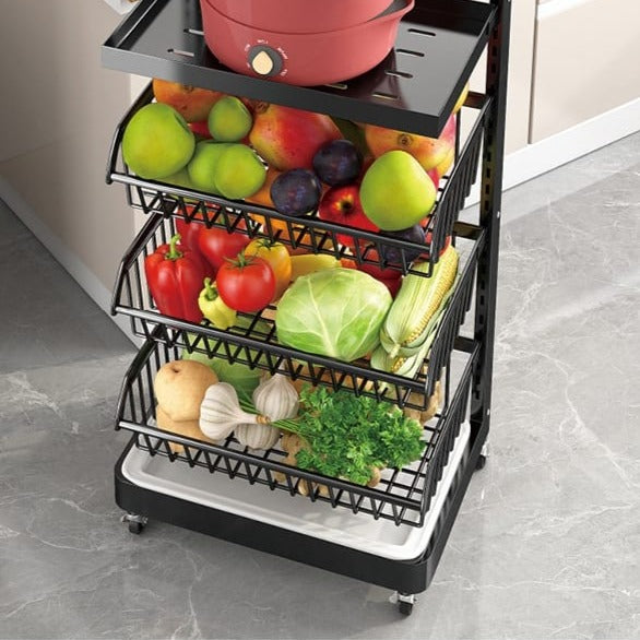 Adjustable Fruit Vegetable Basket Cart - Stackable Home Storage Rack for Kitchen