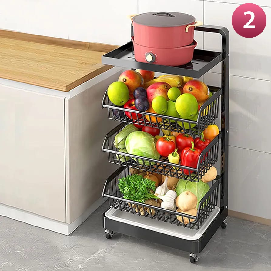 Adjustable Fruit Vegetable Basket Cart - Stackable Home Storage Rack for Kitchen