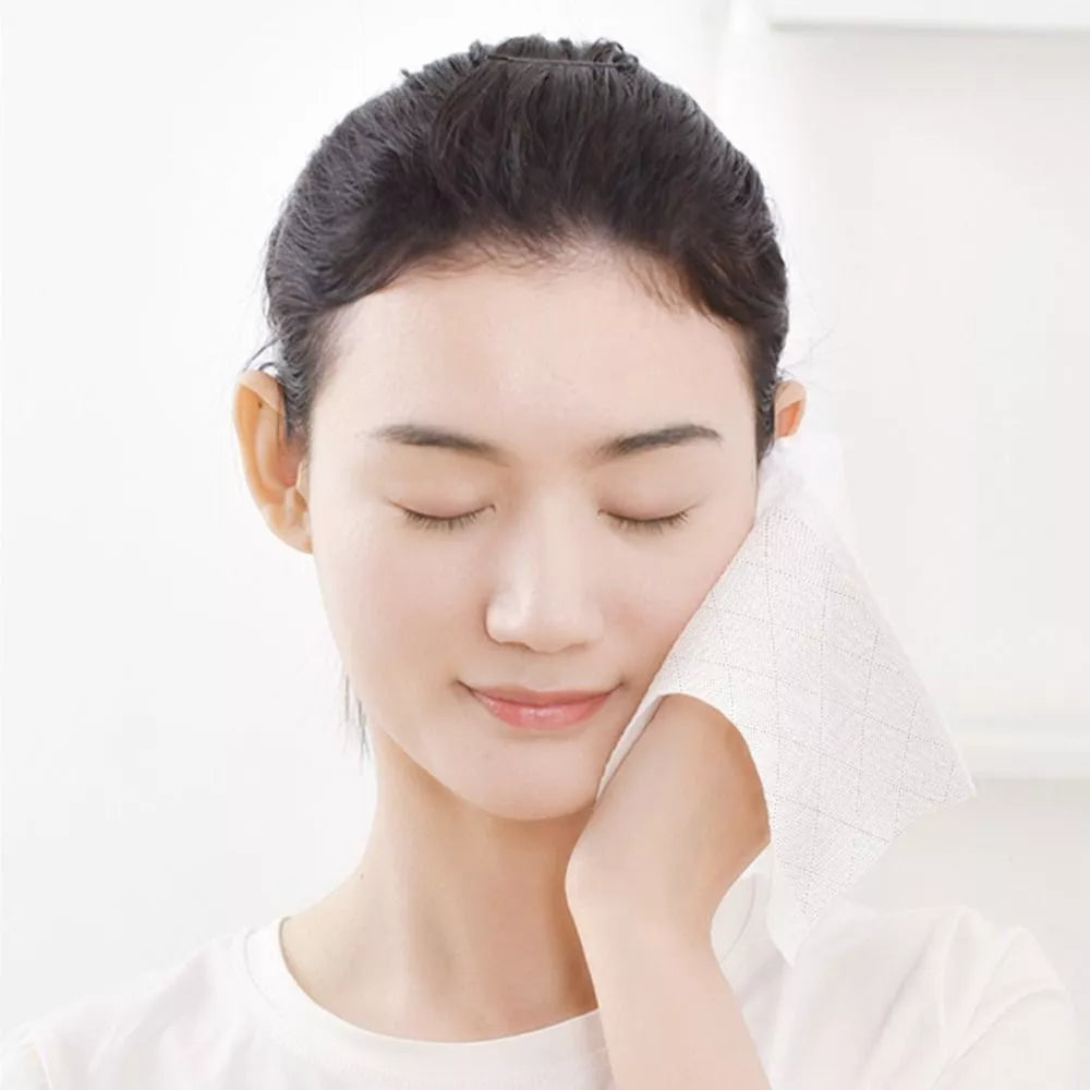 A Woman is Wiping Wall Hanging Air Cushion Tissue.