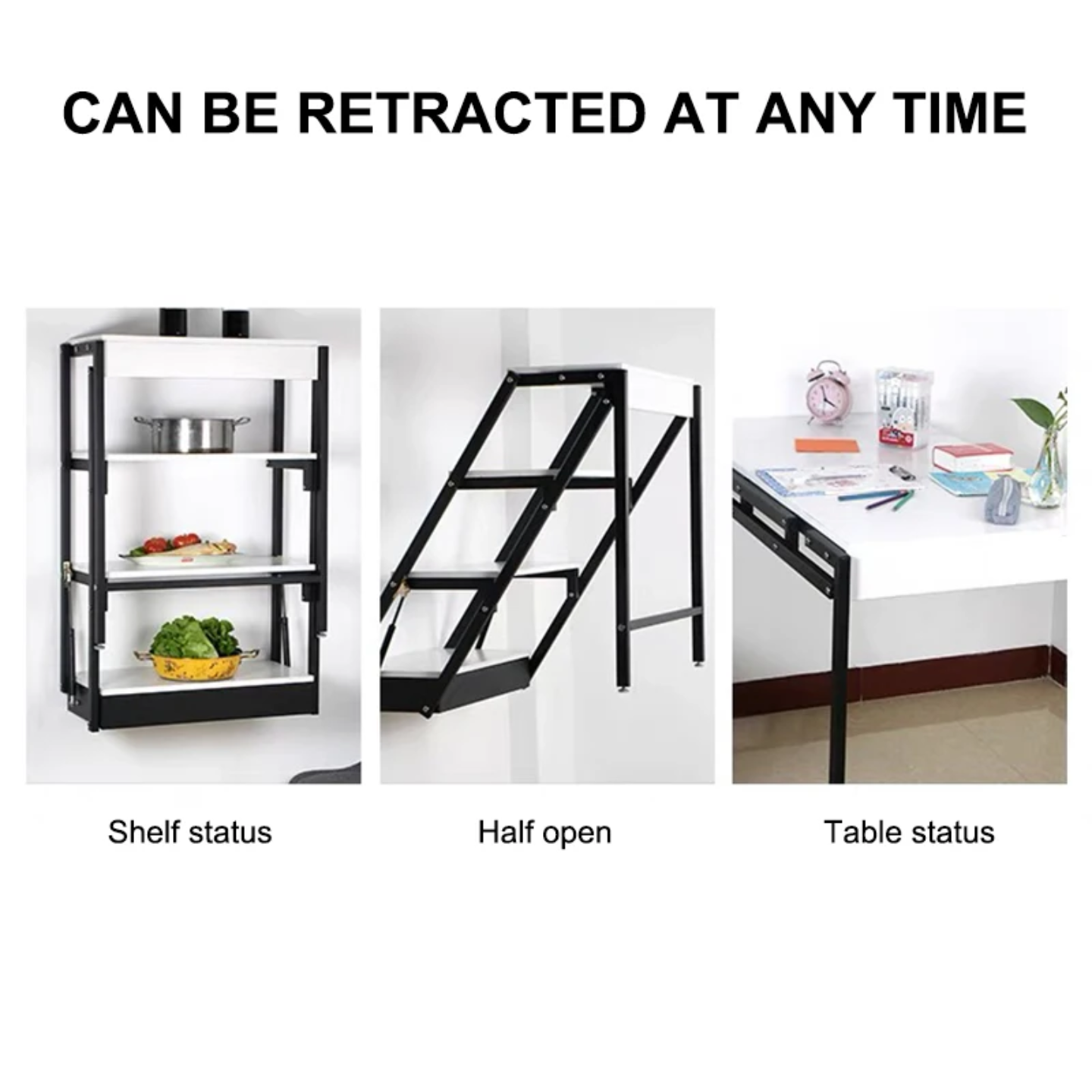 Different Retracted Position Of Wall Mounted Folding Table.