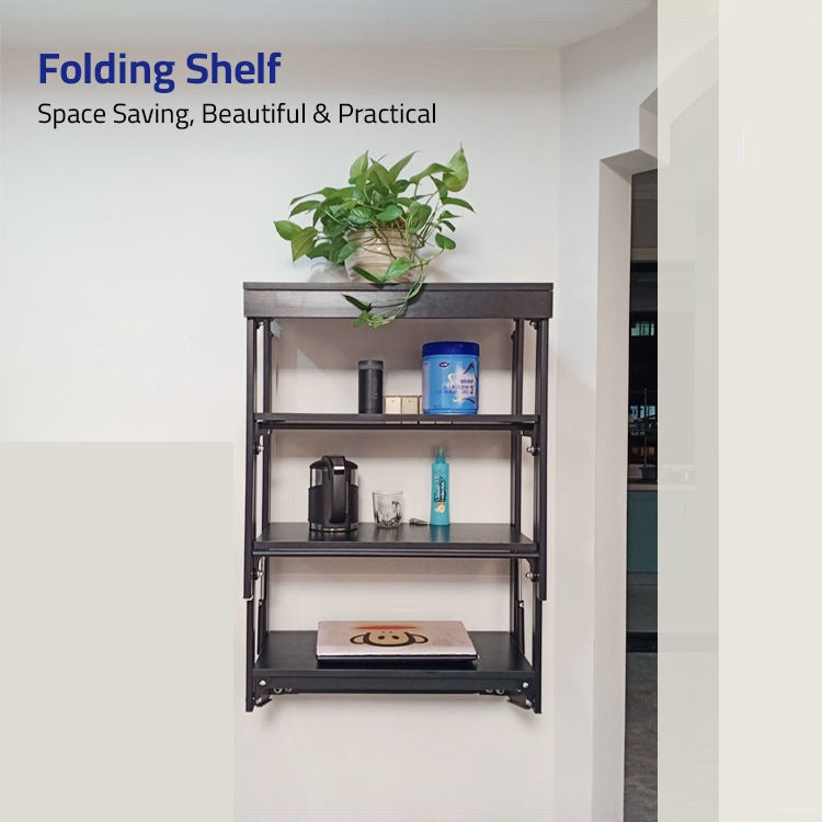A Wall Mounted Folding Table is Converted to Shelf Rack.