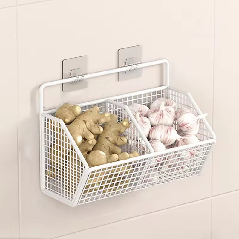 White wall-mounted storage basket with teddy bears and balloons on a light beige wall.