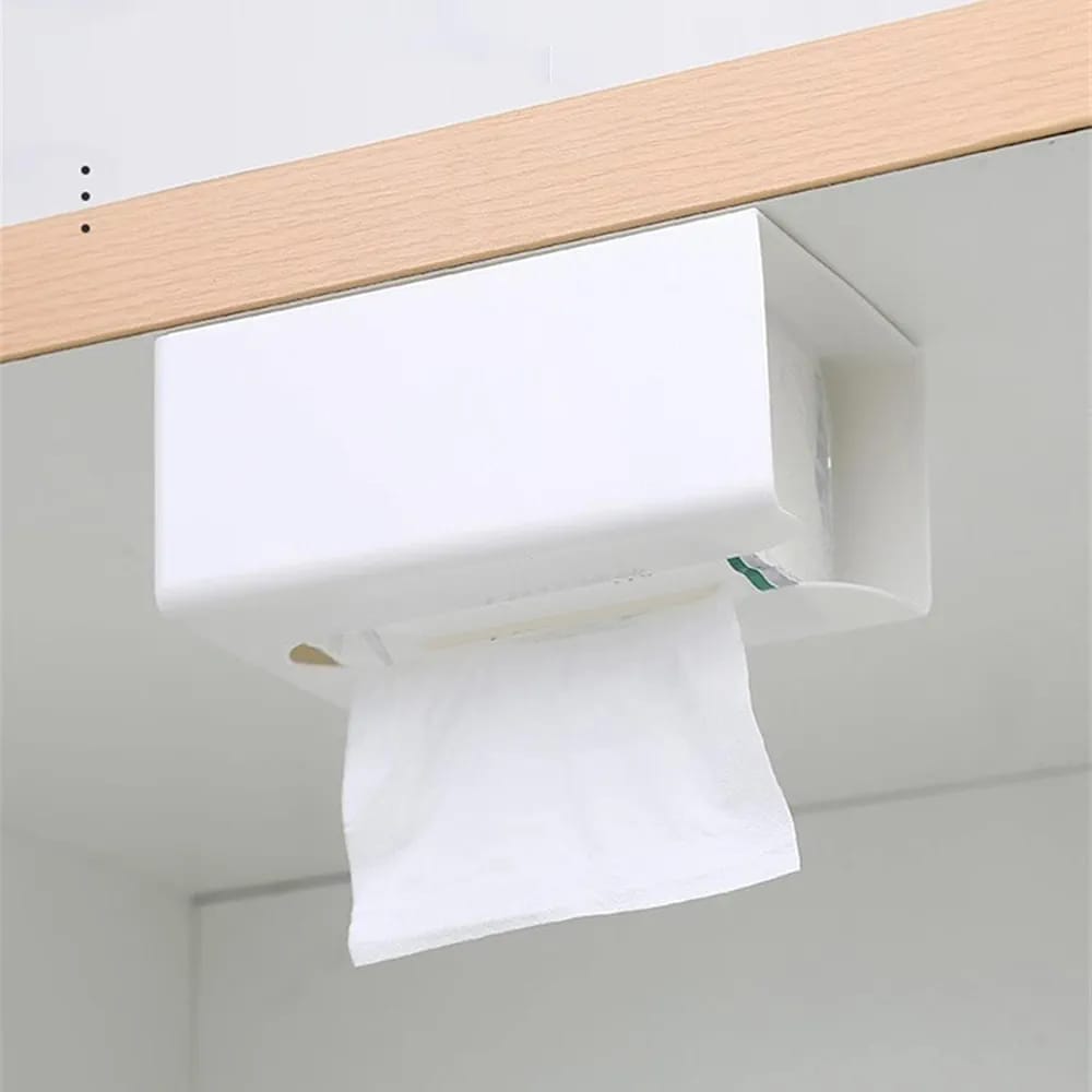 A Wall Mounted Tissue Box Holder Dispenser Rack With Tissue.