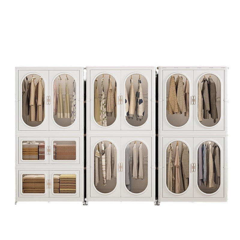 Wardrobe Storage Cabinet Shelf Bins Organized with Clothes.