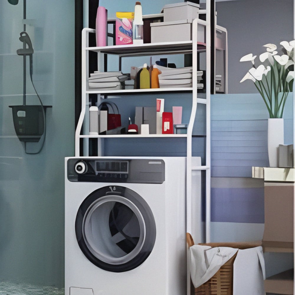 3 Layer Metal Washing Machine Storage Rack - White