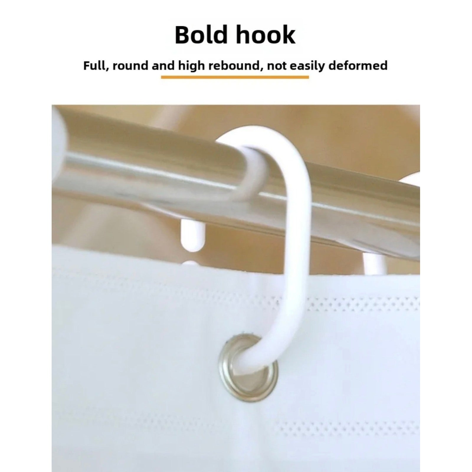 Hanging Hook Of Waterproof Bathroom Shower Curtain Liner Installed at Shower Area.