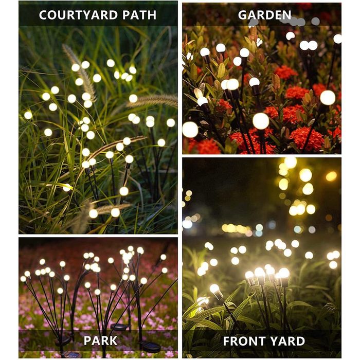 2 Pcs Solar Waterproof Outdoor LED Firefly Garden Decor Light (Zero Electricity Cost)