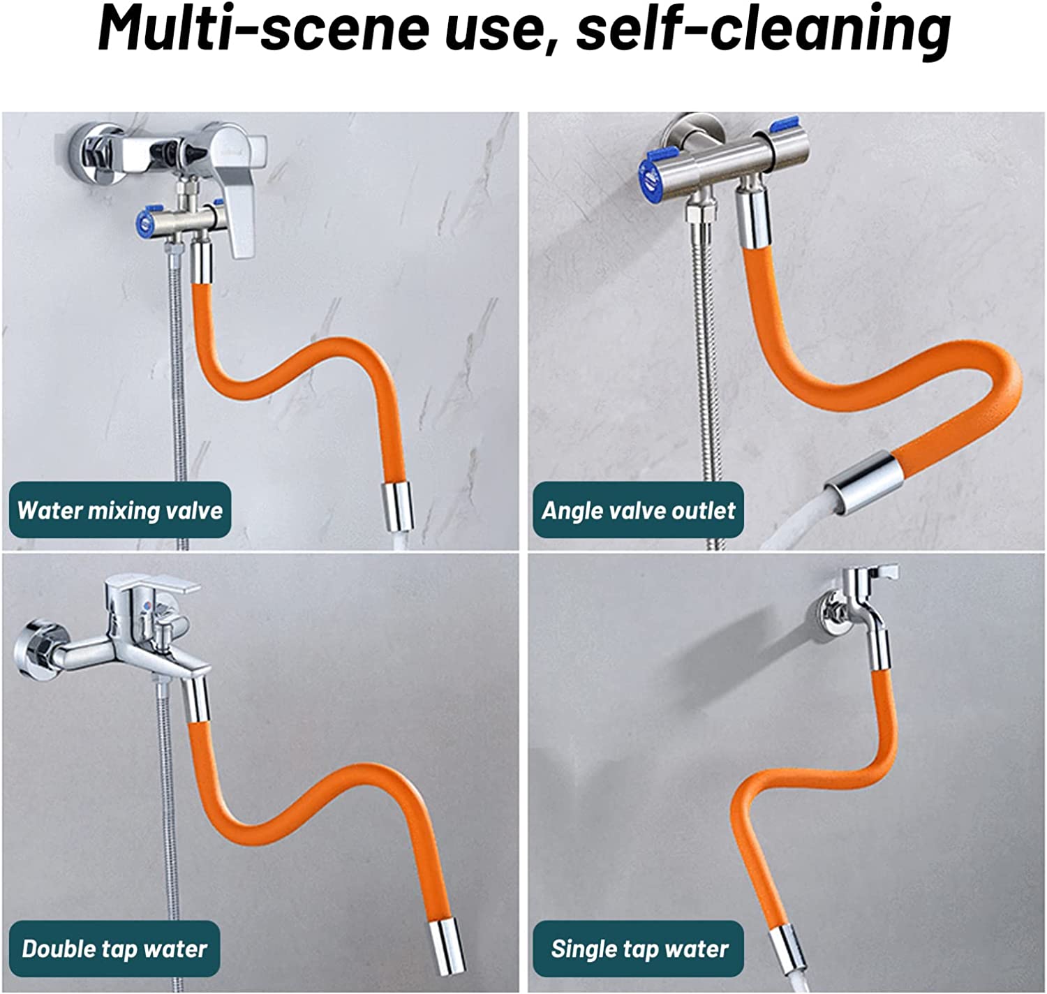 Image displaying four types of faucet suitable on Flexible Faucet Extender