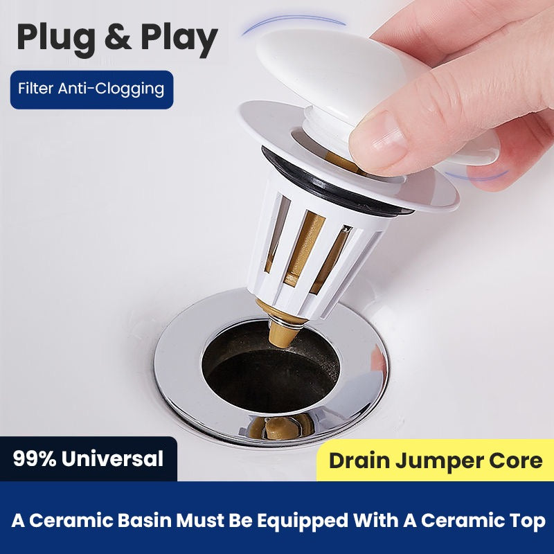 Someone placing the Bathroom Sink Stopper Drain Filter with Hair Catcher into the sink