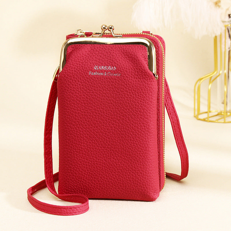 Vertical One Shoulder Mobile Phone Case Wallet Purse Bag with Adjustable Strap For Women
