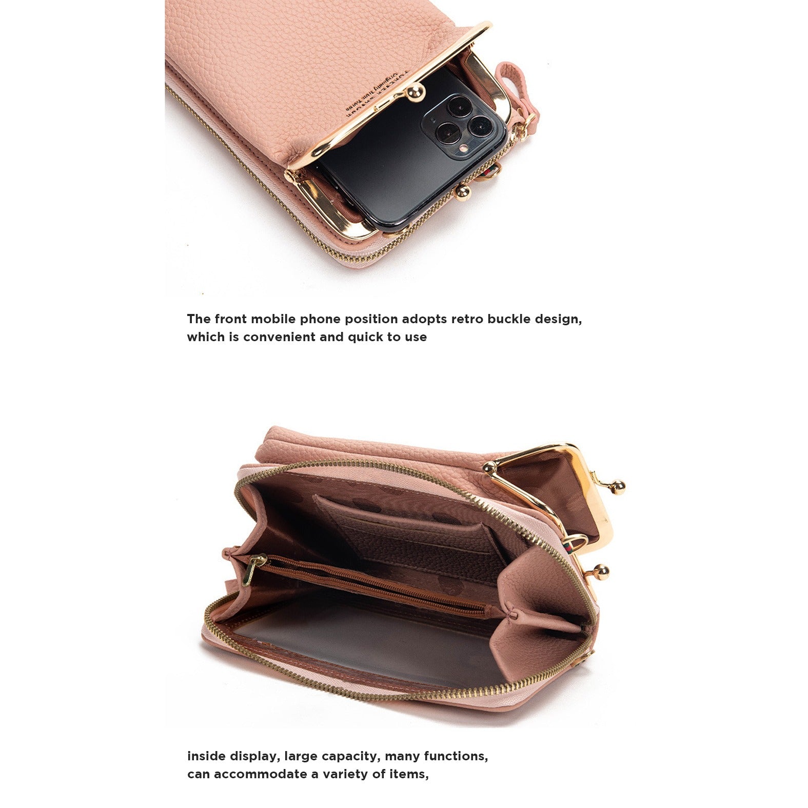 inside of Close-up view of Women's Crossbody Shoulder Wallet Bag