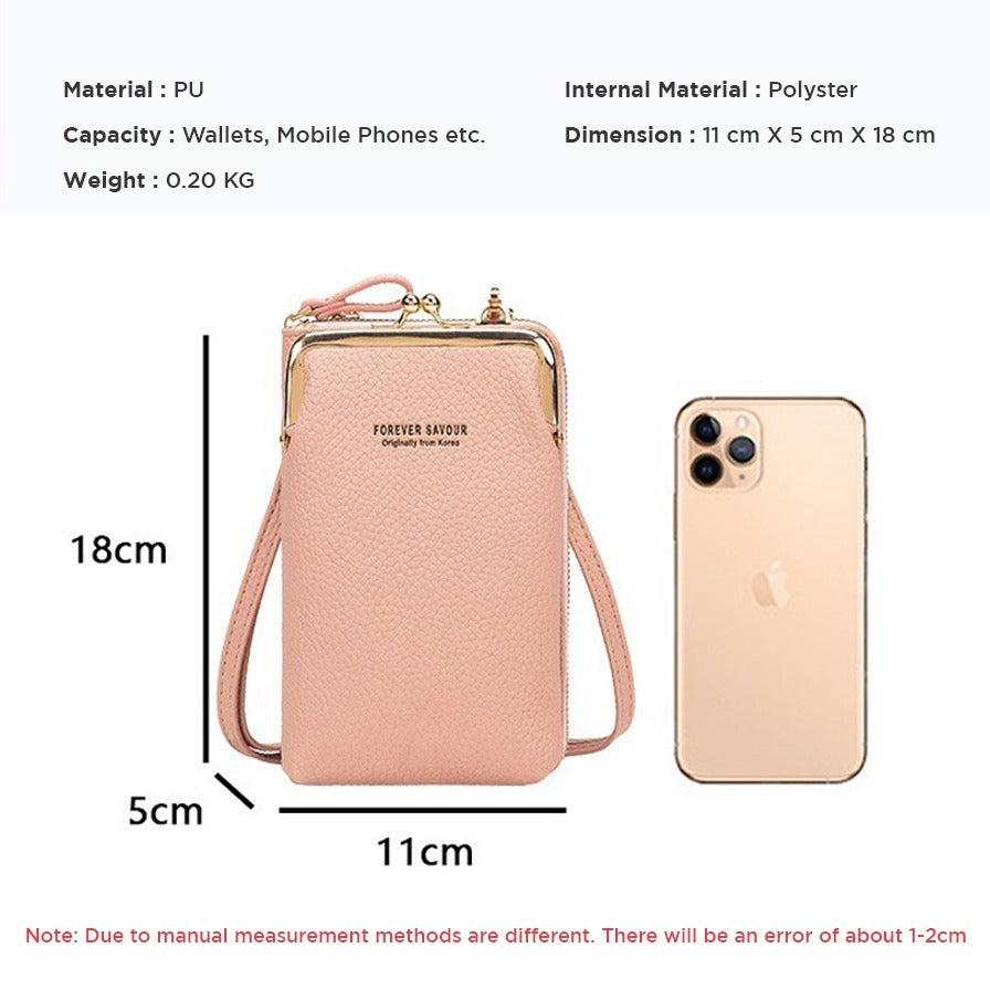 Close-up view of Women's Crossbody Shoulder Wallet Bag with its size