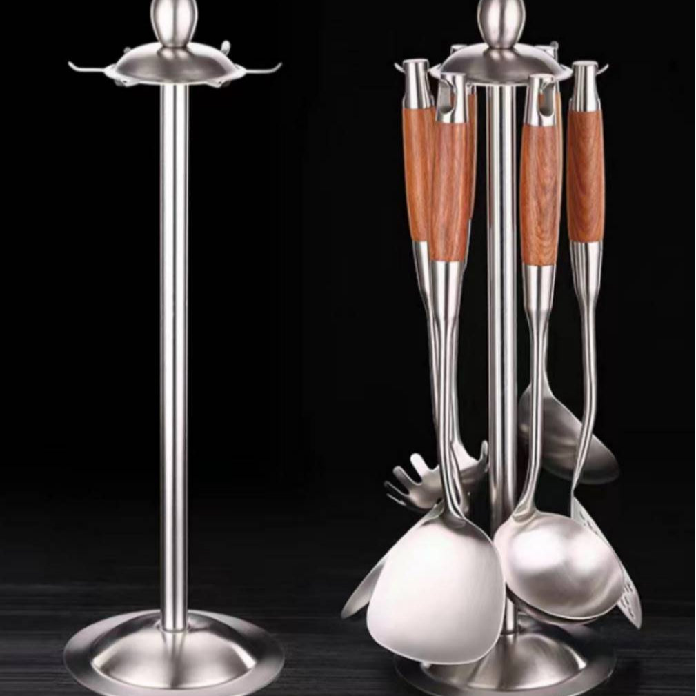 Stainless Steel Kitchenware Spatula Set with Wooden Handle next to Stainless Steel Kitchenware