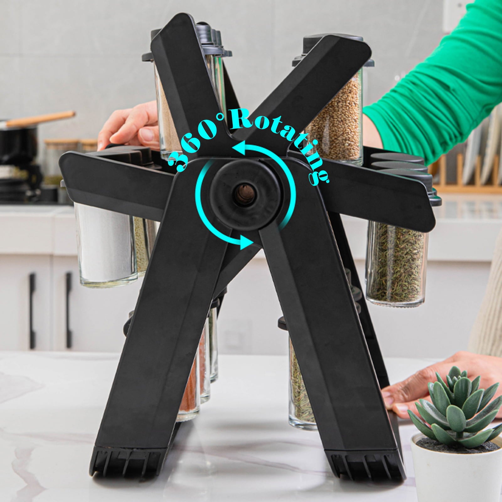 Someone using 18 Jars Rotating Carousel Wheel Kitchen Spice Rack Organizer