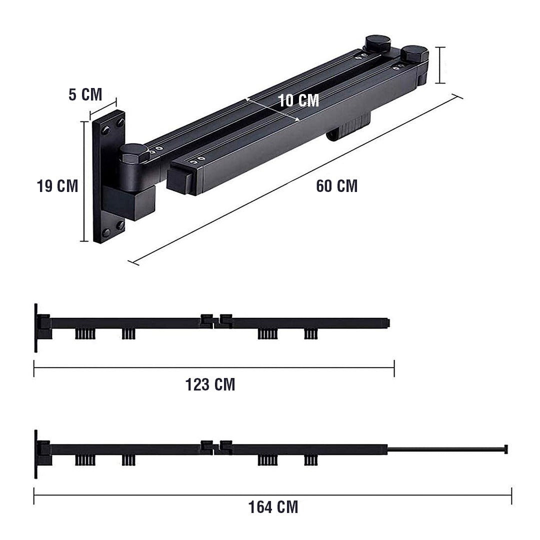 Displaying the size of Collapsible Drying Hanger in folded,unfolded and extended form